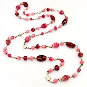 Vintage Pink Vientian Caged Glass Beaded Rope Necklace